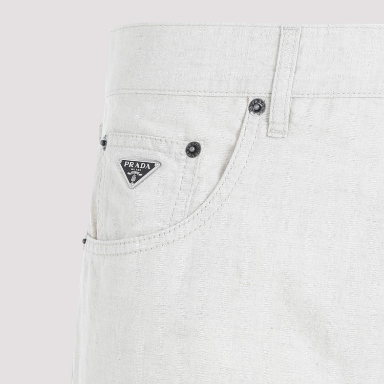 Shop Prada 5 Pockets Natural Cotton Pants In White