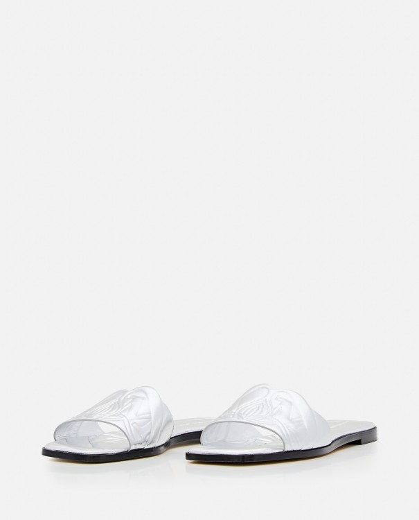 Shop Alexander Mcqueen Flat Leather Slide Sandal In Silver