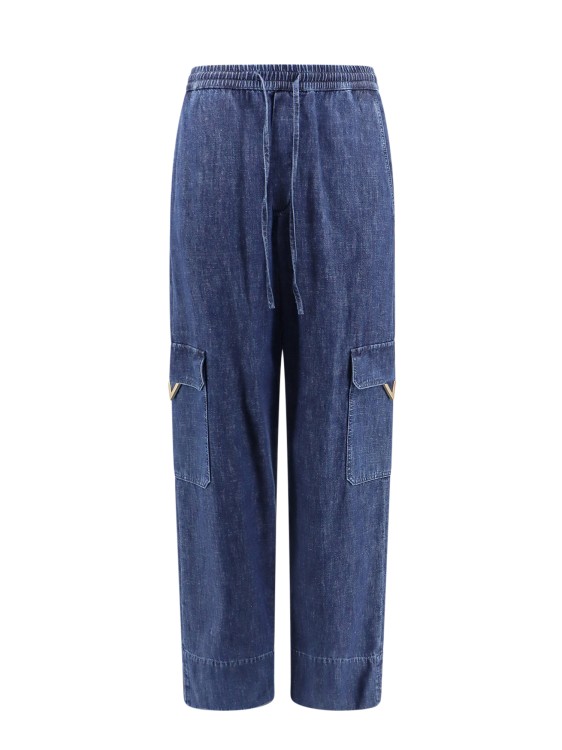 Shop Valentino Cotton Cargo Jeans With V-gold Detail In Blue
