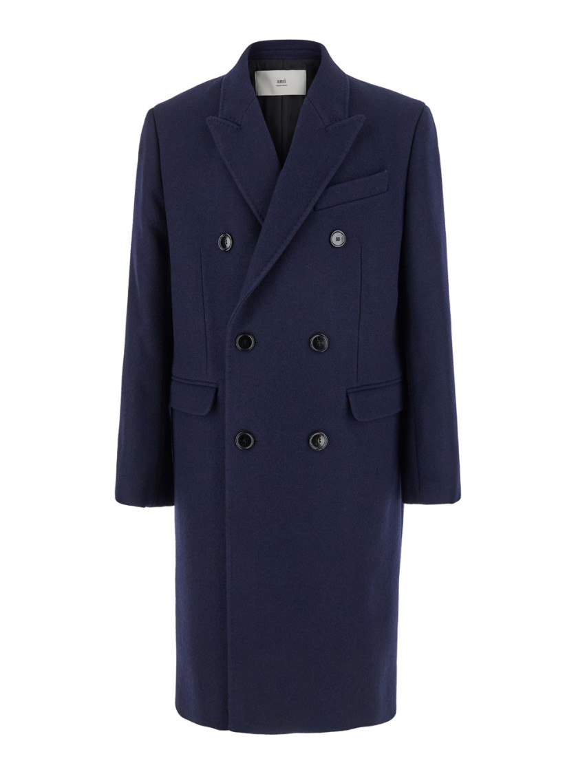 Shop Ami Alexandre Mattiussi Ami Double Breasted Coat In Blue