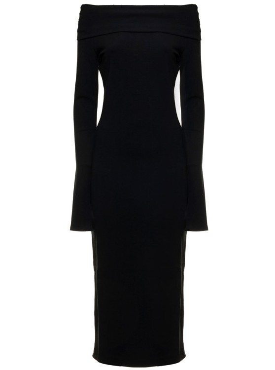 Andamane Black Midi Kaia Dress In Stretch Jersey Crepe With Off-the-shoulder Neckline