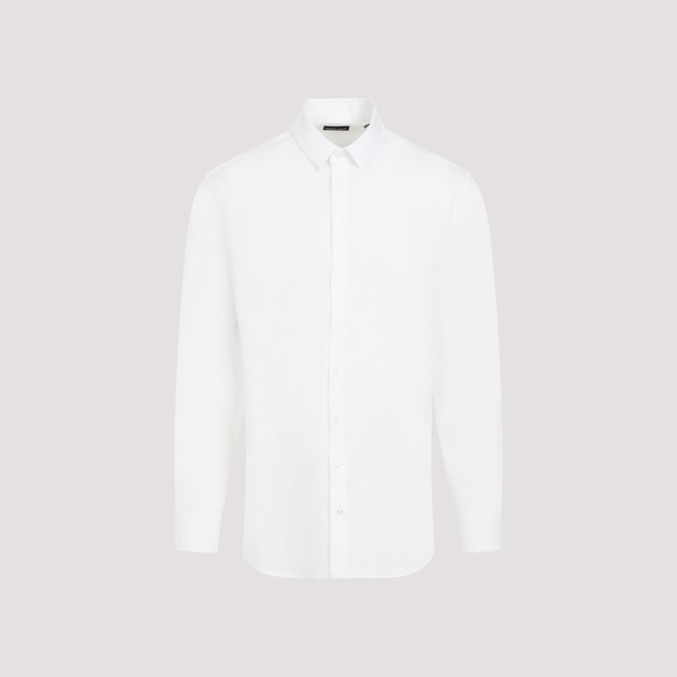 Shop Giorgio Armani Brilliant White Linen Shirt