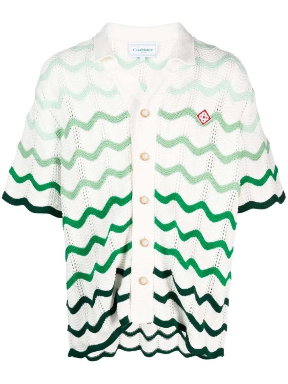 Shop Casablanca Gradient Wave Crochet Shirt In White