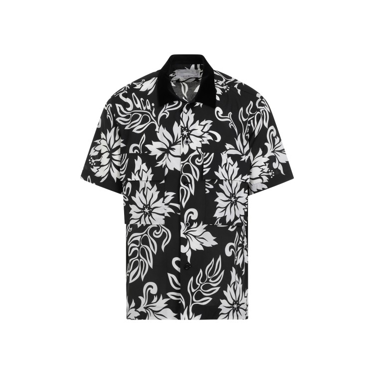 Shop Sacai Black Floral Print Shirt In Grey