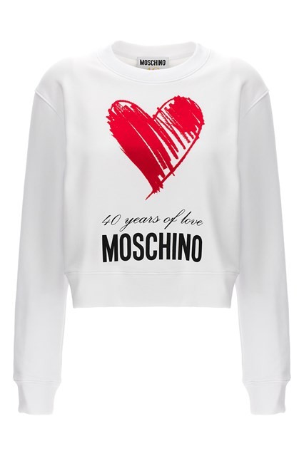 Shop Moschino Cotton Sweatshirt With Heart And '40 Years Of Love' Slogan Print In White