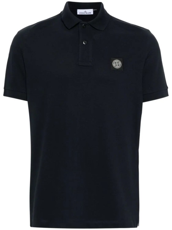 Shop Stone Island Navy Blue Stretch Cotton Piqué Polo Shirt In Black