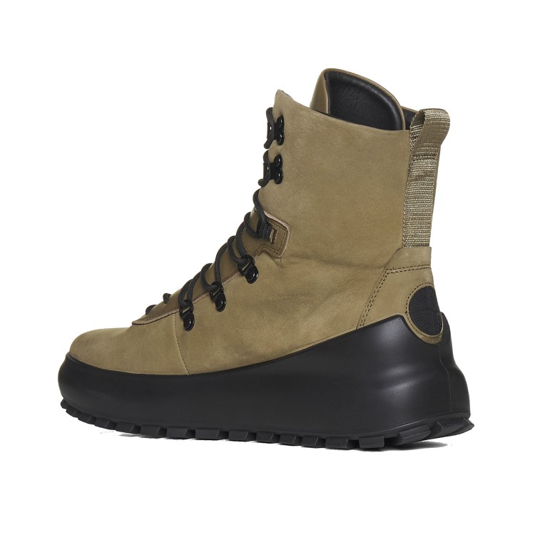 Shop Stone Island Ankle Leather Boots In Green