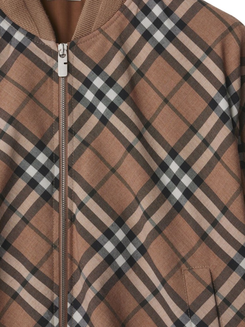 Burberry Check Print Wool Blend Harrington Jacket In Brown