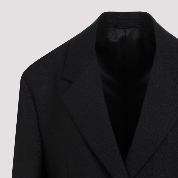 Shop Prada Black Single-breasted Wool Jacket With Feather Trim