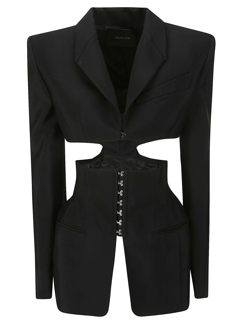 Mugler Black Cut-out Corseted Blazer In Black