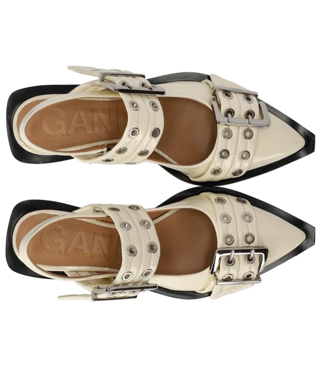 Shop Ganni Egret White Slingback Ballet Flat Shoe With Buckles In Neutrals