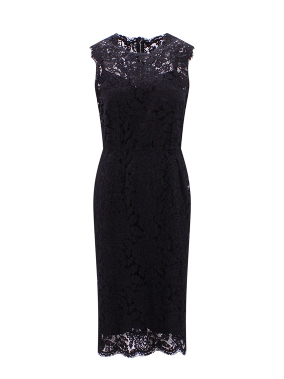 Shop Dolce & Gabbana Logoed Stretch Lace Longuette Dress In Black