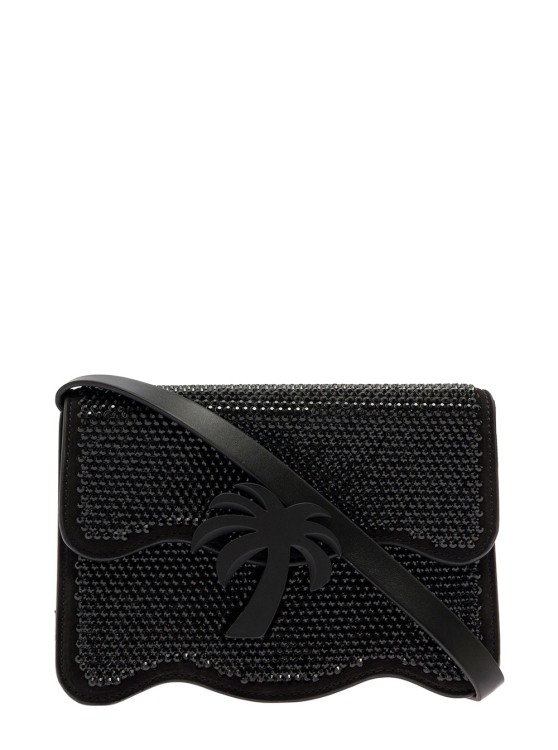 Shop Palm Angels Palm Shoulder Bag With All-over Crystal Embellishment In Black Leather
