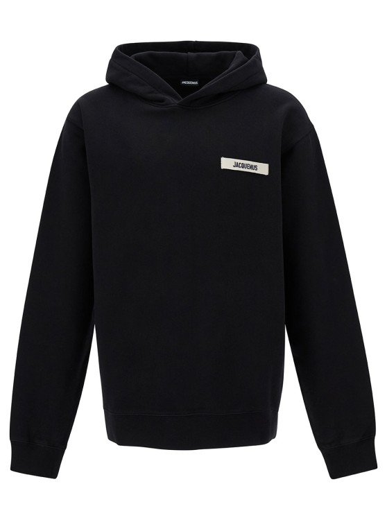 Jacquemus Le Hoodie Gros-grain' Black Hoodie With Logo Patch In Cotton
