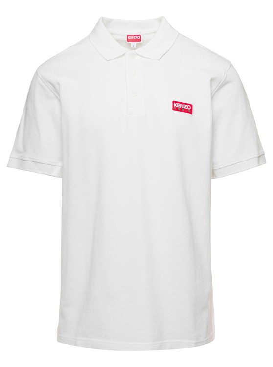 KENZO WHITE POLO SHIRT WITH SHORT SLEEVES AND LOGO PATCH IN COTTON