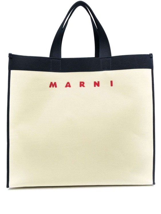 Shop Marni Ecru Logo-print Tote Bag In Neutrals