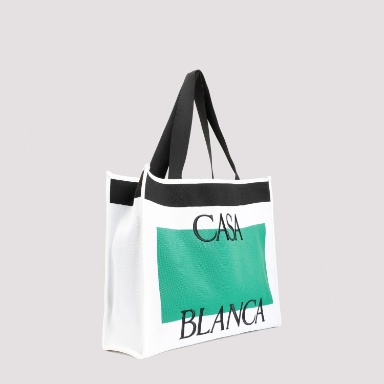 Shop Casablanca Knitted White And Green Polyester Shopper Bag