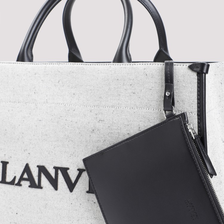Shop Lanvin Beige Black Cotton Tote Bag In White
