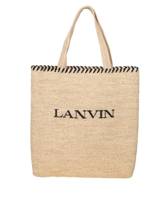 Shop Lanvin Tote Bag In Raffia With Embroidery In Neutrals