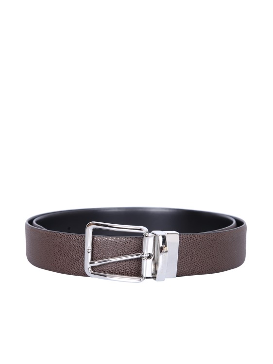 Canali Brown Leather Belt In Grey