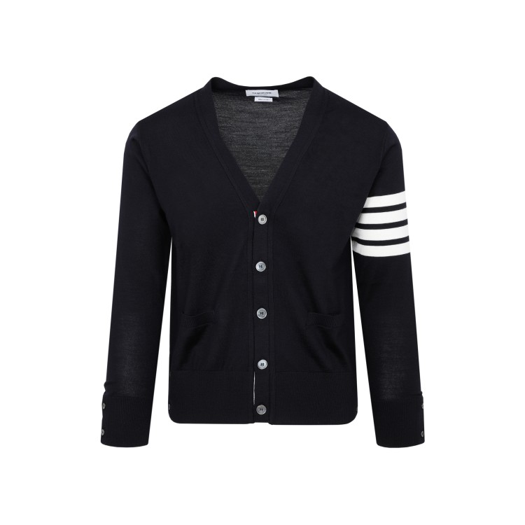 Shop Thom Browne Navy Wool Buttoned Cardigan In Blue