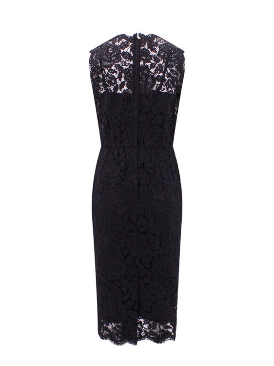 Shop Dolce & Gabbana Logoed Stretch Lace Longuette Dress In Black