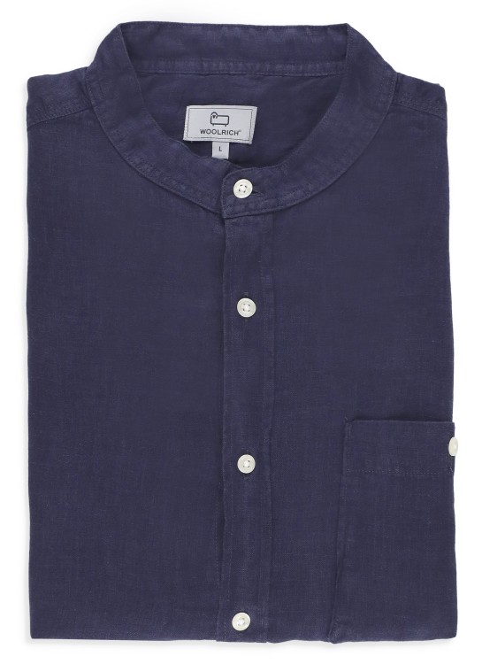 Shop Woolrich Dark Blue Linen Shirt