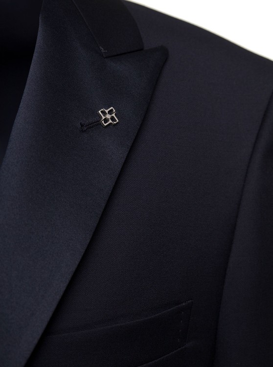 Shop Tagliatore Blue Single-breasted Jacket With Logo Charm In Wool In Black