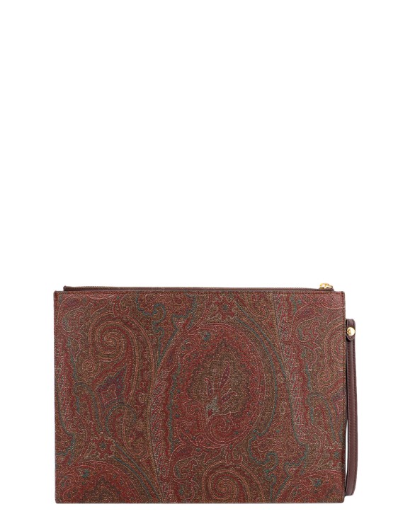 Shop Etro Coated Canvas Clutch With Paisley Motif And Iconic Pegasus In Brown