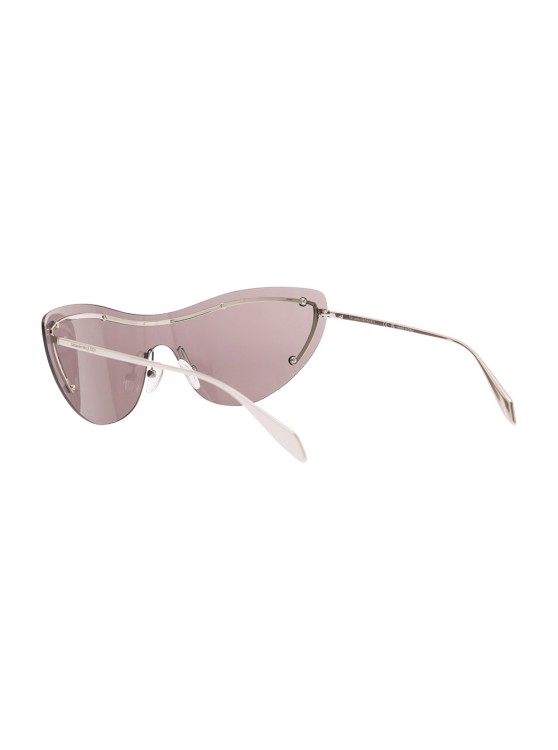 Shop Alexander Mcqueen Am0413s' Silver-colored Cat-eye Mask Sunglasses With Spike Studs In Metal In Pink