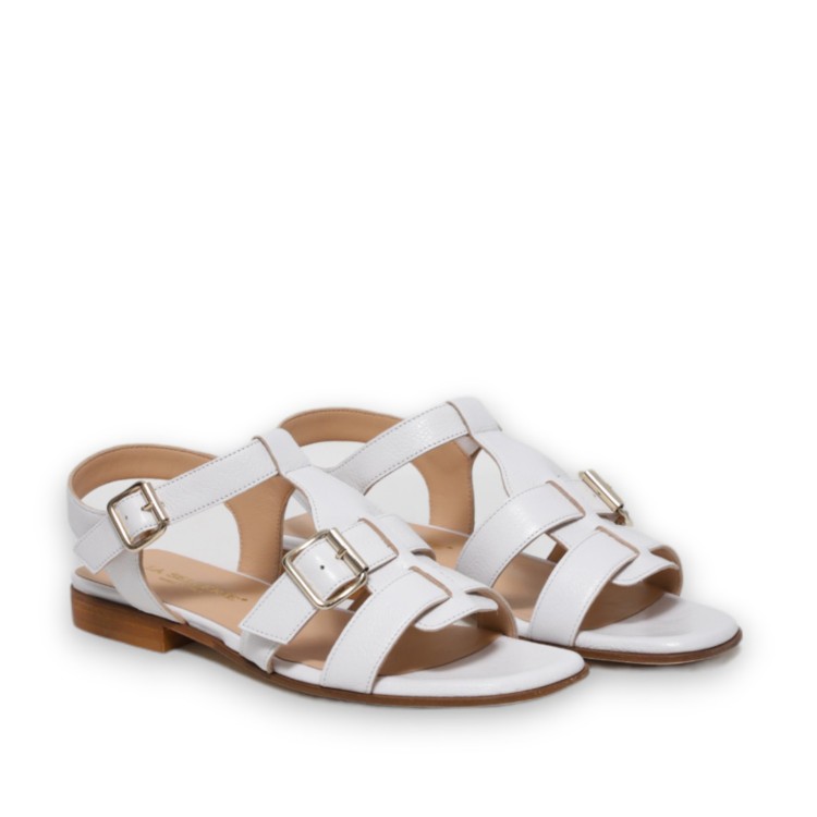 La Sellerie Three-band Sandal With White Buffalo Buckles In White
