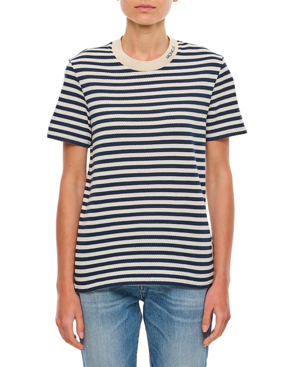 Shop Moncler Striped Regular T-shirt In Grey