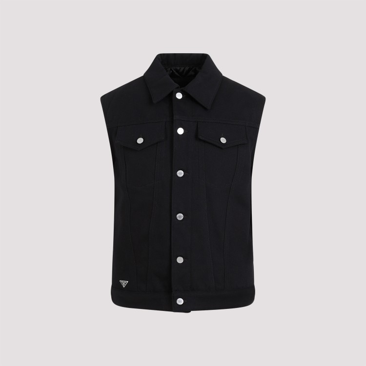 Shop Prada Denim Black Cotton Vest