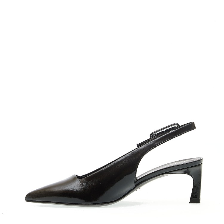 Halmanera Black Leather Slingback Heels Pumps In Black