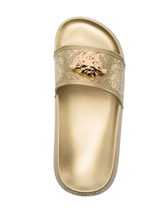Shop Versace Gold Palazzo Slippers In Neutrals