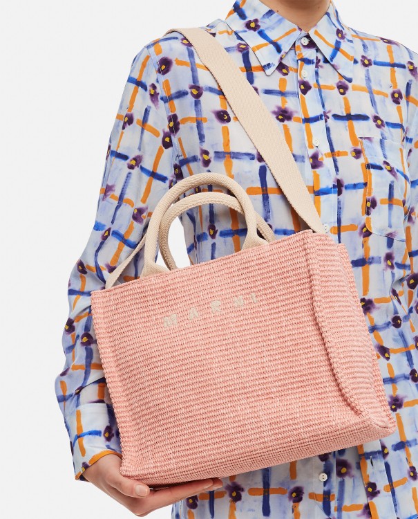 Shop Marni Pink Cotton Ribbon And Fixed Shoulder Strap Bag