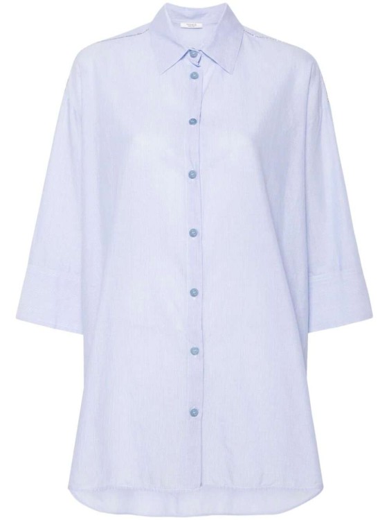 Shop Peserico Blue-white Striped Cotton Shirt