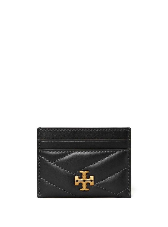 Shop Tory Burch Kira' Black Card-holder With Double T Detail In Matelassé Chevron Leather