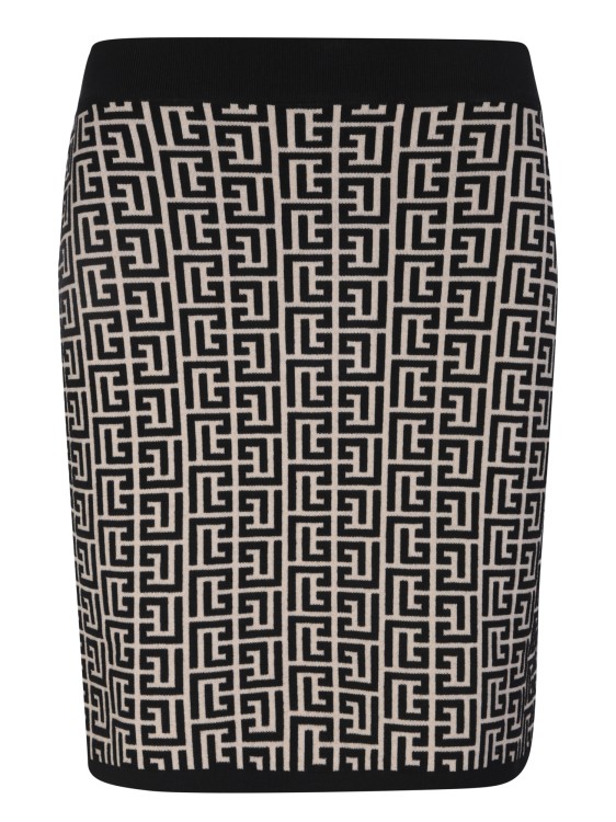 Shop Balmain Monogram Jacquard Knit Skirt In Black