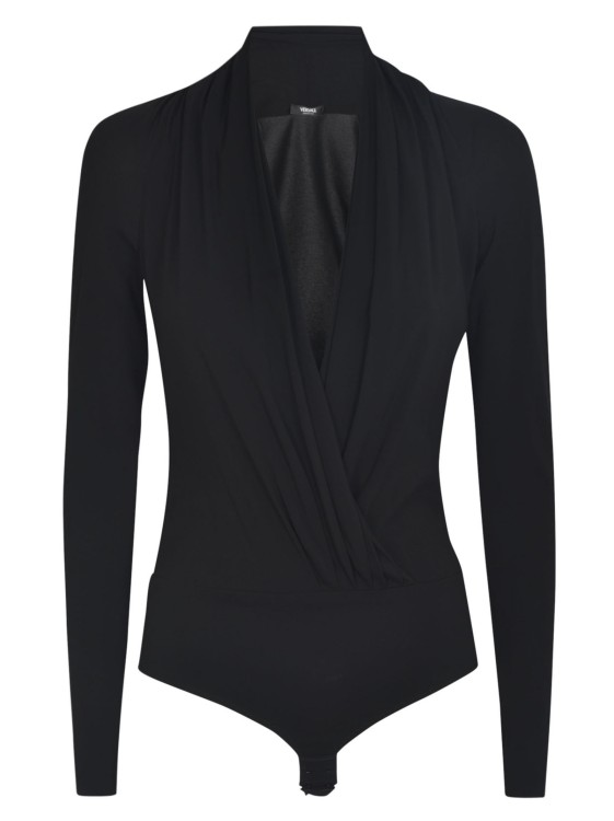 Versace Black Draped V-neck Bodysuit
