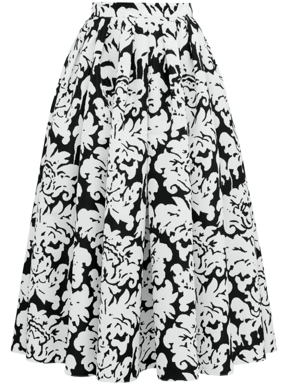 Shop Alexander Mcqueen White/black Damask Jacquard Midi Skirt