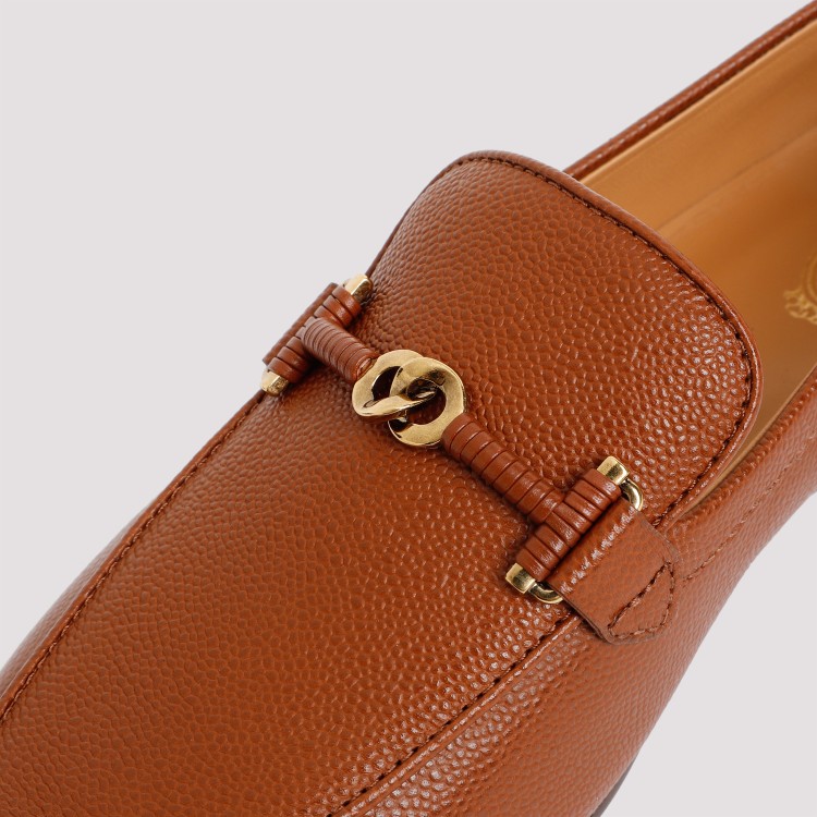 Shop Tod's Brandy Brown Grained Leather Loafers In Red