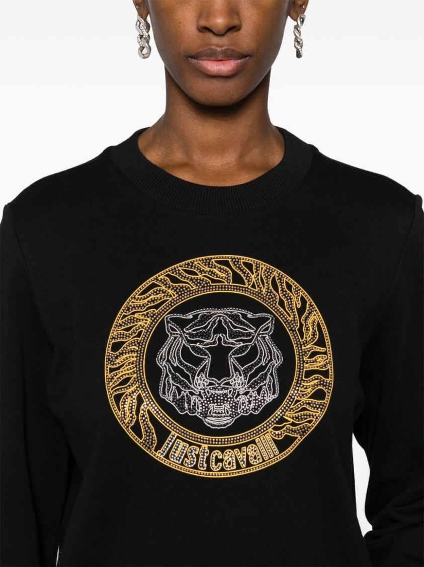 Just Cavalli Tiger Head Cotton Sweatshirt In Black
