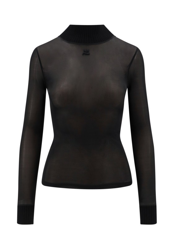 Shop Courrèges Voile Top With Logo Patch In Black