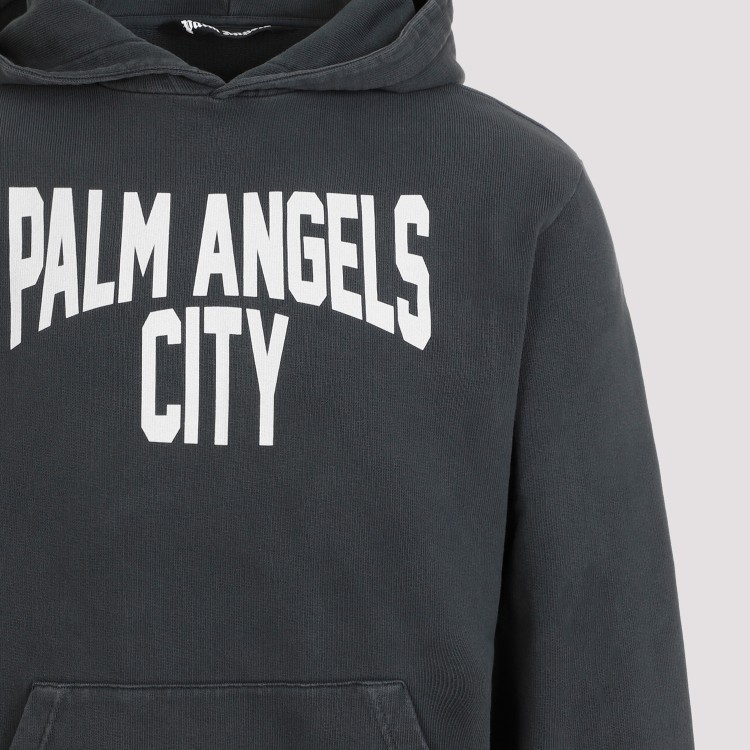 Shop Palm Angels Dark Grey Cotton City Washed Hoodie In Black