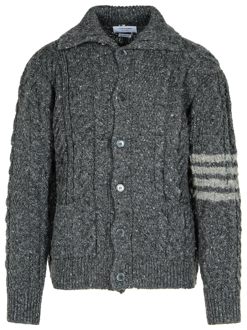 Shop Thom Browne 4-bar' Grey Wool Blend Cardigan