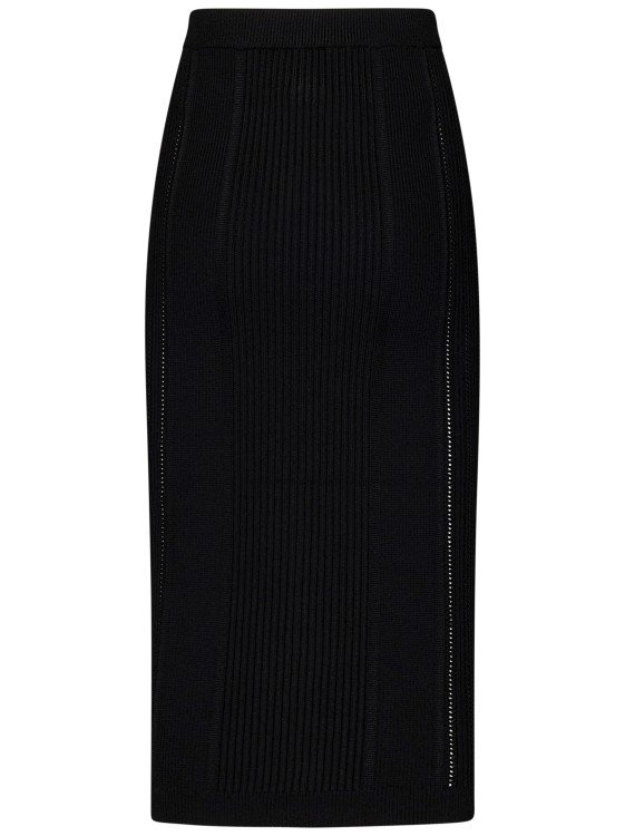 Shop Balmain Black Viscose Blend Ribbed Knit Midi Skirt