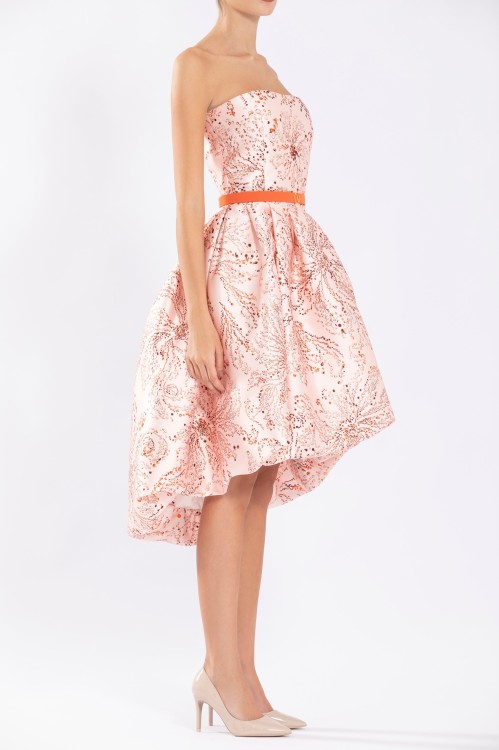 Saiid Kobeisy Printed Strapless Midi Dress In Orange