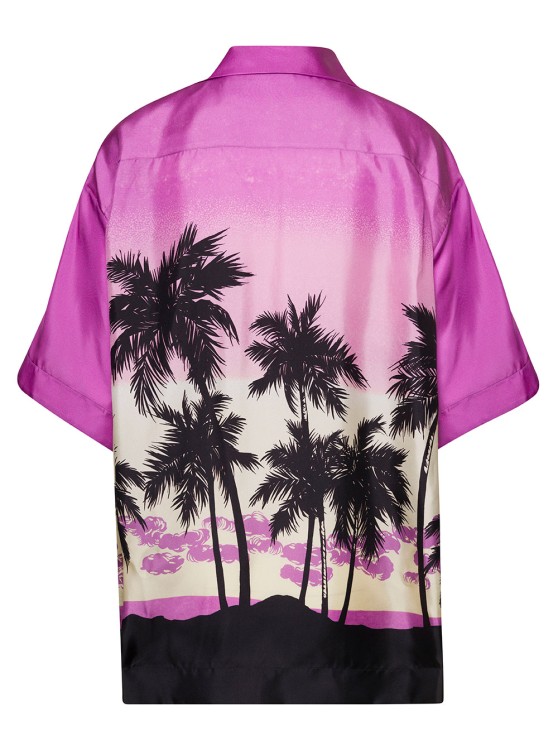 Shop Palm Angels Multicolor Bowling Shirt With All-over Sunset Print In Silk In Purple
