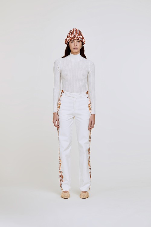 Shop Federico Cina Il Savio Trousers. Print: La Tradizionale In White